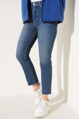 Boru Paça Sökük Jean Pantolon Kahve Tint - Thumbnail