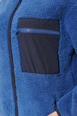 Göğüs Cepli Peluş Hırka İndigo - Thumbnail