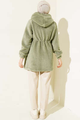 Bel Tünelli Lastikli Peluş Hırka Çağla Yeşili - Thumbnail