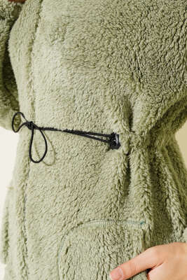 Bel Tünelli Lastikli Peluş Hırka Çağla Yeşili - Thumbnail