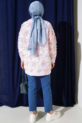 Tül Çiçekli Triko Tunik Pembe - Thumbnail