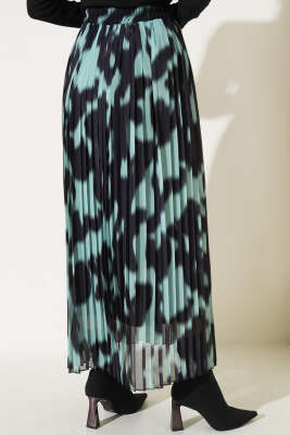 Şifon Pileli Desenli Etek Çağla Yeşili - Thumbnail