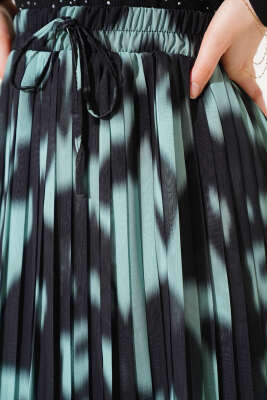 Şifon Pileli Desenli Etek Çağla Yeşili - Thumbnail