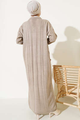 Gömlek Yaka Basic Triko Elbise Vizon - Thumbnail