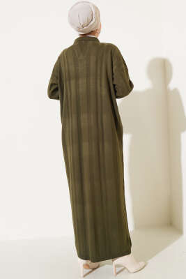 Gömlek Yaka Basic Triko Elbise Haki - Thumbnail