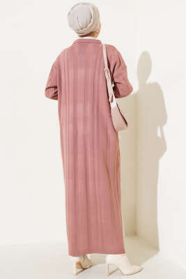 Gömlek Yaka Basic Triko Elbise Gül Kurusu - Thumbnail