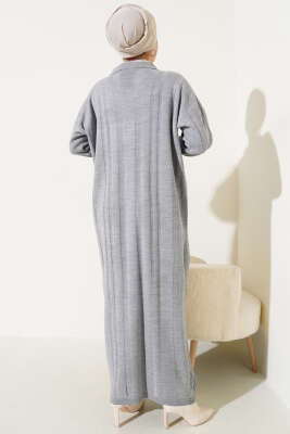 Gömlek Yaka Basic Triko Elbise Gri - Thumbnail