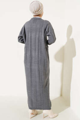 Gömlek Yaka Basic Triko Elbise Füme - Thumbnail