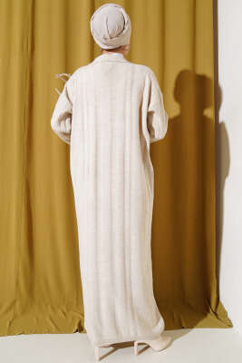 Gömlek Yaka Basic Triko Elbise Bej - Thumbnail