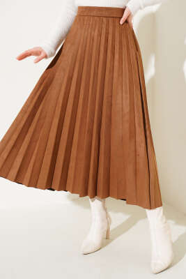 Piliseli Süet Etek Soft Kahve - Thumbnail