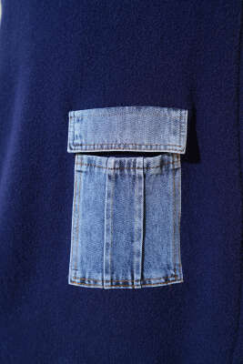 	 Kot Kol ve Cepli Angora Tunik Lacivert - Thumbnail