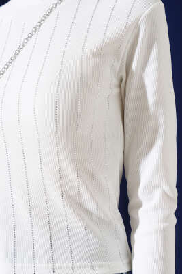 Sıra Taşlı Kaşkorse Body Beyaz - Thumbnail