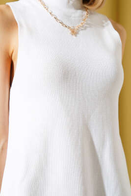 Kolsuz Mini Triko Elbise Beyaz - Thumbnail