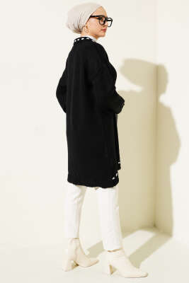 Gömlek İşi Şeritli Yumoş Triko Tunik Siyah - Thumbnail