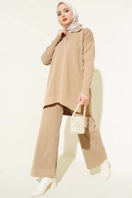 Polyelit Gömlek Yaka İkili Takım Camel - Thumbnail