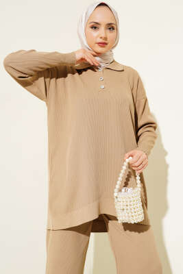 Polyelit Gömlek Yaka İkili Takım Camel - Thumbnail