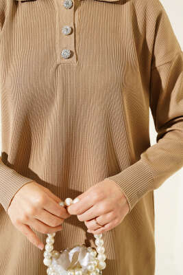 Polyelit Gömlek Yaka İkili Takım Camel - Thumbnail