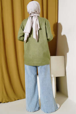 Bisiklet Yaka Düz Triko Tunik Haki - Thumbnail