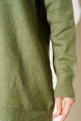 Bisiklet Yaka Düz Triko Tunik Haki - Thumbnail