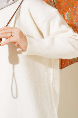 Bisiklet Yaka Düz Triko Tunik Vanilya - Thumbnail