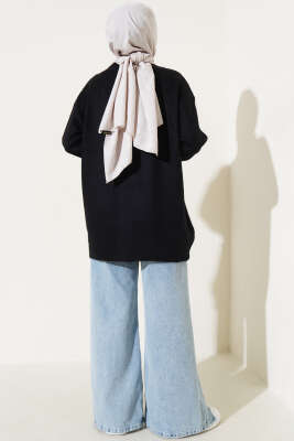 Bisiklet Yaka Düz Triko Tunik Siyah - Thumbnail