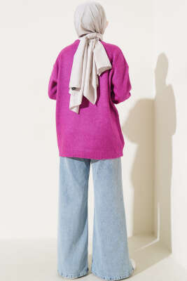 Bisiklet Yaka Düz Triko Tunik Mürdüm - Thumbnail