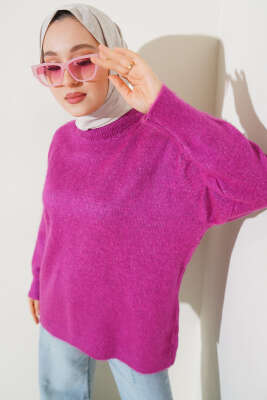 Bisiklet Yaka Düz Triko Tunik Mürdüm - Thumbnail