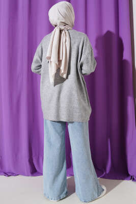 Bisiklet Yaka Düz Triko Tunik Gri - Thumbnail