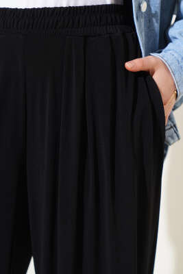 Bel Lastikli Cepli Şalvar Pantolon Siyah - Thumbnail