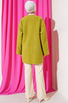 Kurdele Bağlamalı Buklet Ceket Yağ Yeşili - Thumbnail