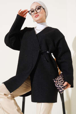 Kurdele Bağlamalı Buklet Ceket Siyah - Thumbnail