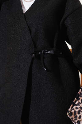 Kurdele Bağlamalı Buklet Ceket Siyah - Thumbnail