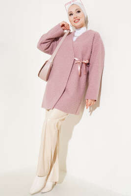 Kurdele Bağlamalı Buklet Ceket Gül Kurusu - Thumbnail