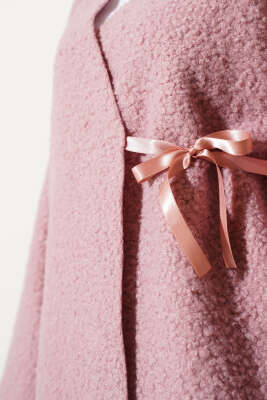 Kurdele Bağlamalı Buklet Ceket Gül Kurusu - Thumbnail