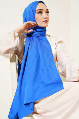 Pazarium - İllüzyon Desen Jakar Şal Saks -46