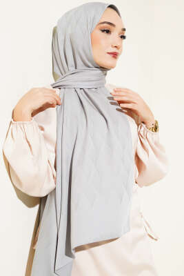 Pazarium - İllüzyon Desen Jakar Şal Gri -63