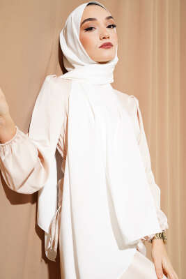 Pazarium - İllüzyon Desen Jakar Şal Beyaz -09