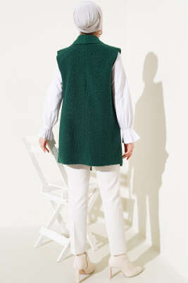 Kruvaze Yaka Salaş Buklet Yelek Yeşil - Thumbnail