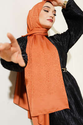 Pazarium - Mini Çiçekli Jakar Şal Kiremit -27