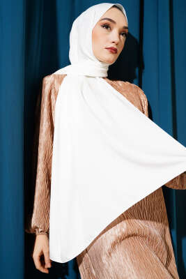 Pazarium - Mini Çiçekli Jakar Şal Beyaz -09