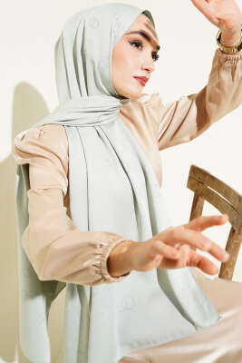 Pazarium - Halka Desen Jakar Şal Mint Yeşili -87