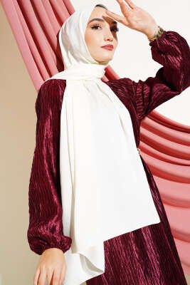 Pazarium - Halka Desen Jakar Şal Ekru -22