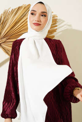 Pazarium - Halka Desen Jakar Şal Beyaz -09