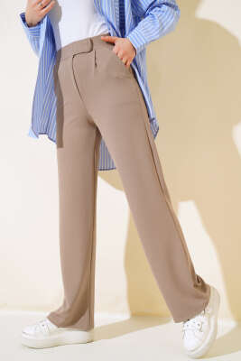 Cırtcırtlı Tek Pile Pantolon Vizon - Thumbnail