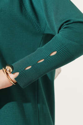 Etek Ucu Dantel Detaylı Triko Tunik Zümrüt - Thumbnail