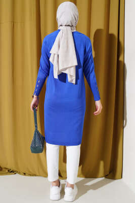 Etek Ucu Dantel Detaylı Triko Tunik Saks - Thumbnail