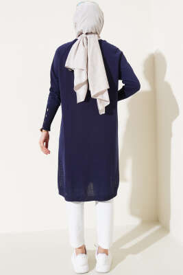 Etek Ucu Dantel Detaylı Triko Tunik Lacivert - Thumbnail