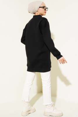 Ayıcıklı Üç İplik Sweatshirt Siyah - Thumbnail