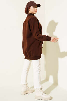 Ayıcıklı Üç İplik Sweatshirt Kahve - Thumbnail