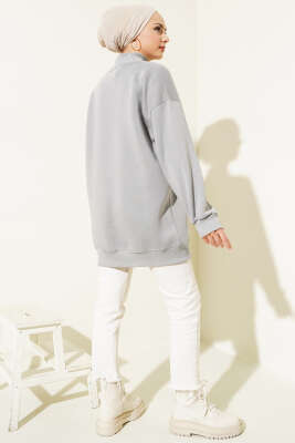 Ayıcıklı Üç İplik Sweatshirt Gri - Thumbnail